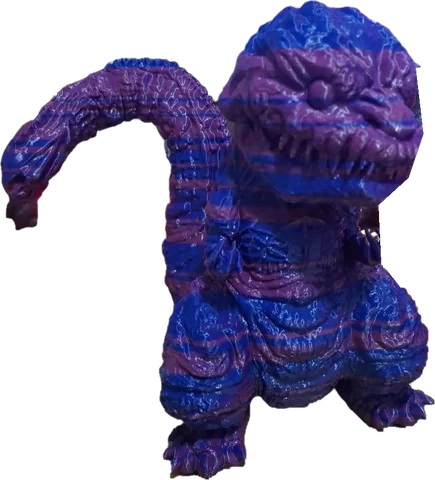 Figura de monstruo kaiju impresa en 3D por encargo en filamento morado y azul